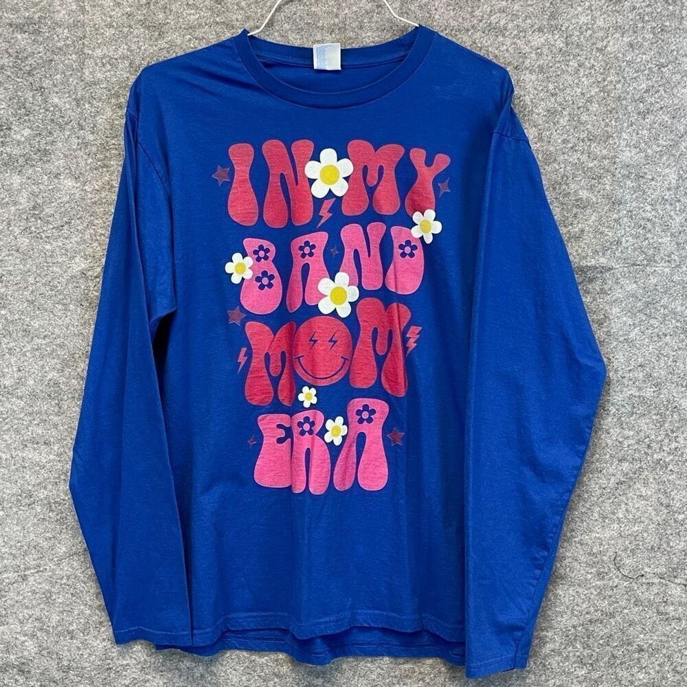 IN MY BAND MOM ERA Graphic Shirt Top Womens XL Blue Cotton Long Sleeve Crew Neck